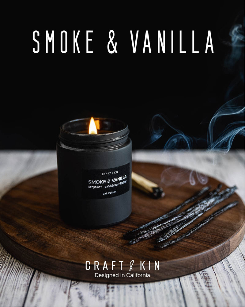 [Australia] - Craft & Kin Smoke & Vanilla Candle | Scented Candles for Men | Masculine Candle | Soy Candle | Scented Candle for Home Scented | Black Candles | Long Lasting Candles with 45 Hour Burn Time 7.6oz Black Jar - 7.6oz 