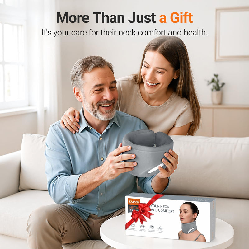[Australia] - Ergonomic Neck Brace for Neck Pain and Support, Throat-Friendly V-Shaped Cervical Collar with Dual Memory Foam for Cervical Spine Pressure Relief and Vertebrae Stability, Non-Washable (14.0" - 16.5") 