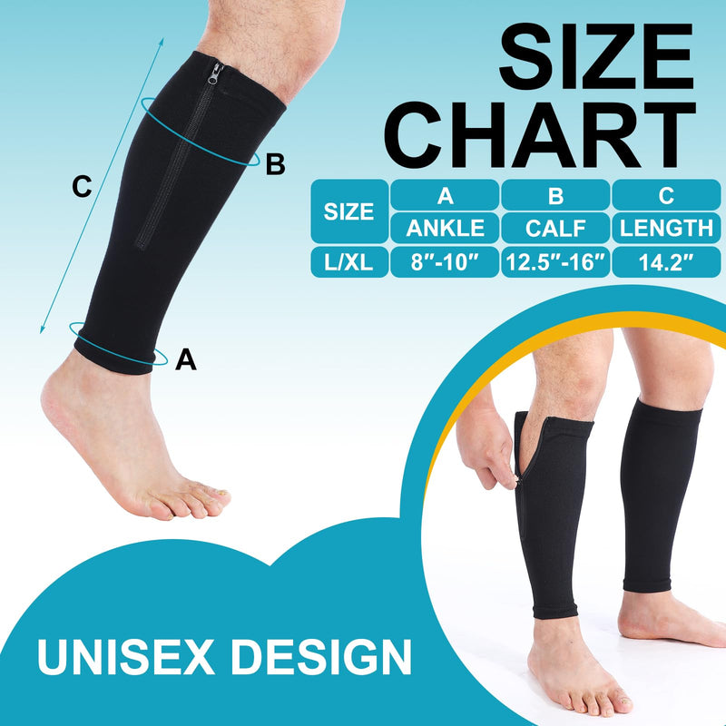 3 Pairs Calf Compression Sleeve with Zipper 20-30mmhg Leg Compression Sleeve Calf Brace Zipper Socks No Foot Sleeves for Men Women Support Running Shin Splints