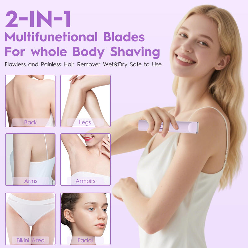 [Australia] - 2025 Upgraded Dermave Bikini Shaver - 2 in 1 Bikini Trimmer for Women with LCD Display, Dual Head Cordless Electric Shaver, IPX7 Waterproof Wet/Dry Body Hair Trimmer for Face,Purple 