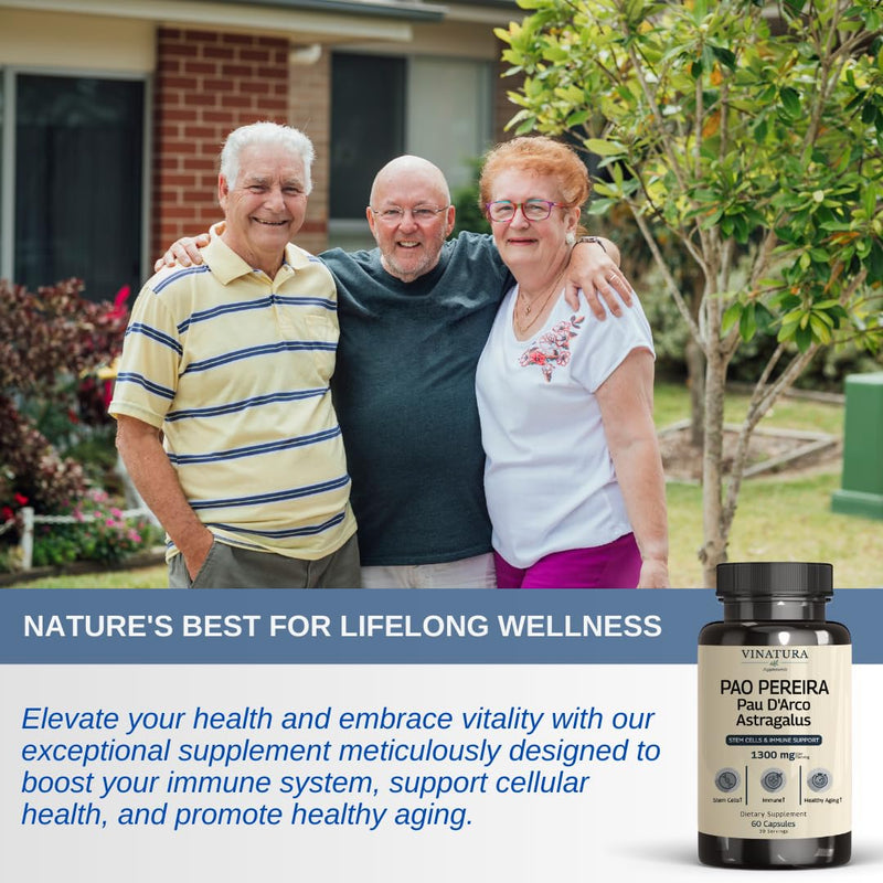 [Australia] - Pao Pereira + Pau D'Arco, Astragalus - 1300MG SERVING, USA Made & Tested, Stem Cells and Immune support, 60 Capsules 