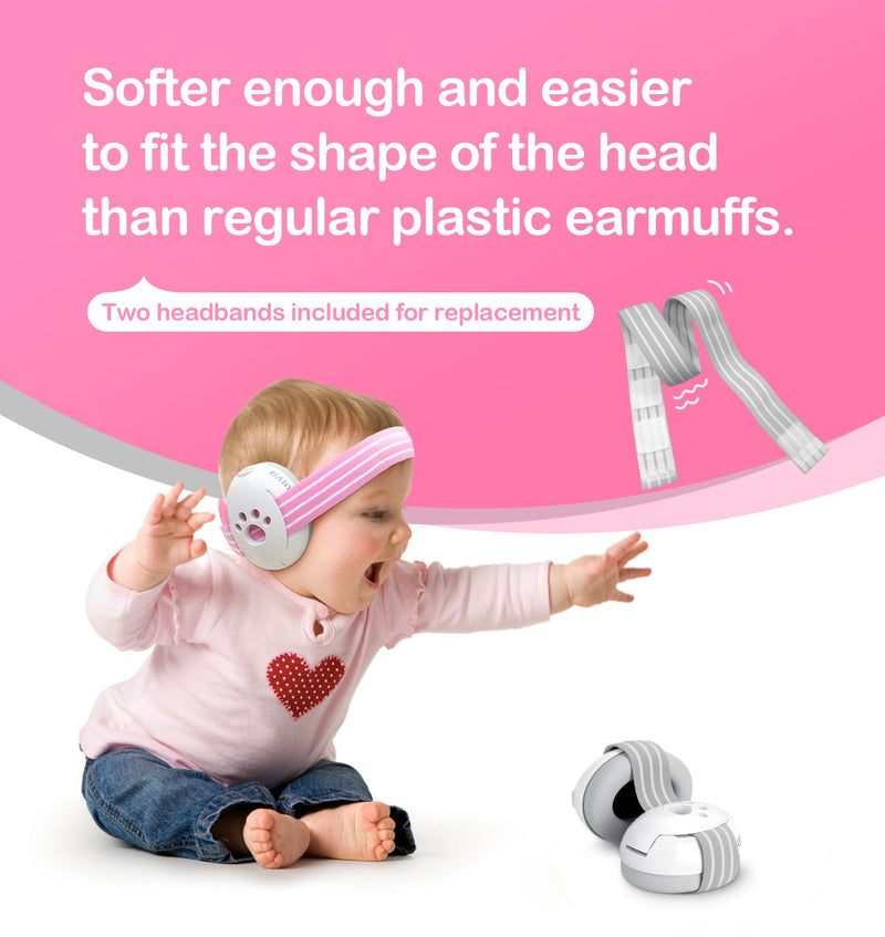 [Australia] - HZ001 Baby Hearing Protection - CE & CPC Certified for Babies up to 36 Months - with Replacement Headband Baby Earmuffs Ear Protection for Airplane, Firework Show - White 