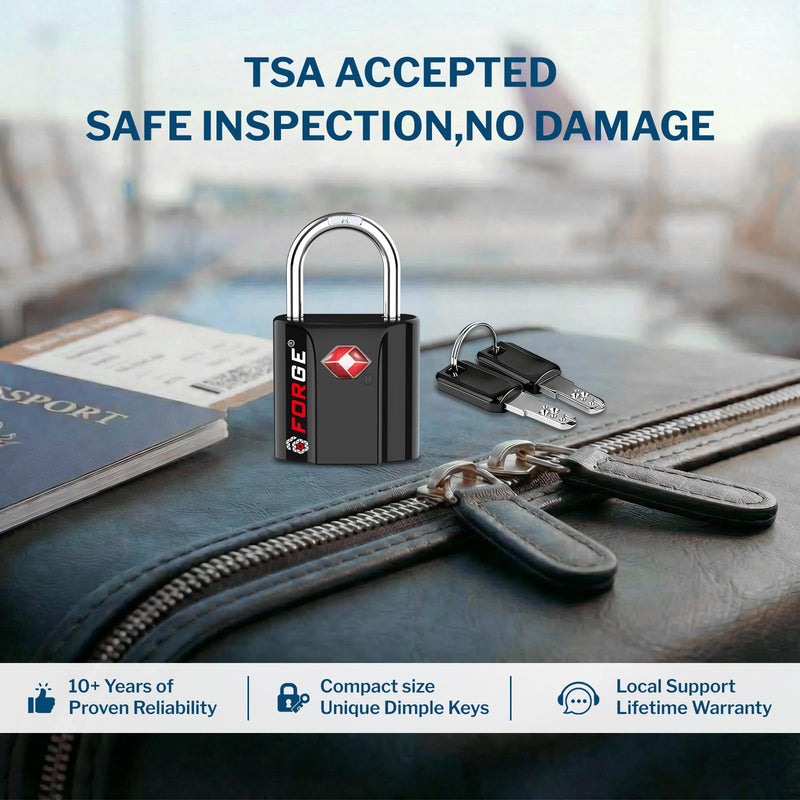 Forge Smal TSA Approved Luggage Locks: Ultra Secure dimple Key Locks with zinc Alloy Body, for Luggage, Travel Cases, Backpacks, Suitcase and More. Black 6PK. Black 6 Pack