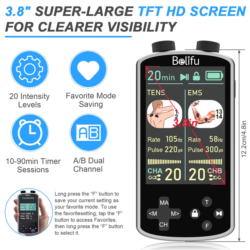 [Australia] - TENS EMS Unit Muscle Stimulator for Pain Relief Therapy - 4 in 1 D.I.Y & TENS & EMS & Relax-Pulse Muscle Massager 36 Modes with 10 Electrode Pads, Storage with Storage Holder & Case, Carry with Clip White 