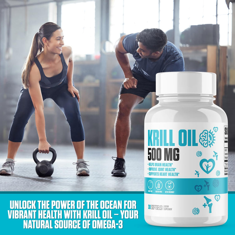 Krill Oil Softgels | #1 New Krill Oil Supplement with Phospholipids, EPA, DHA & Astaxanthin to Improve Brain Health, Joint Health & Heart Health | Sustainably Sourced for Men & Women - 30 Softgels