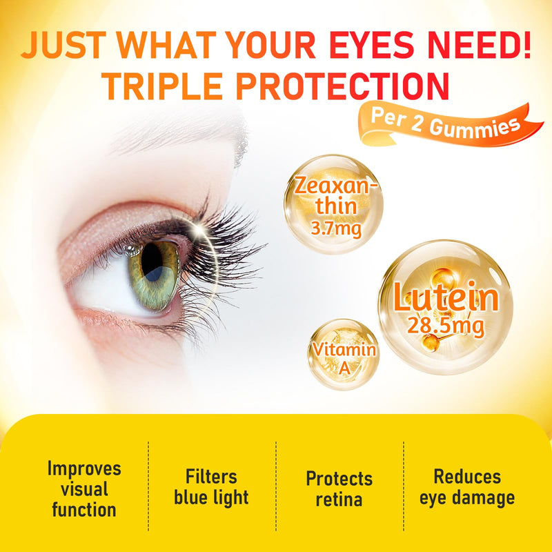 Lutein Gummies (60 Count) Eye Health Supplement with Zeaxanthin & Vitamin A – Orange Flavor, Blue Light Protection, Supports Vision Care for Adults – Vegan, Non-GMO, Gluten Free