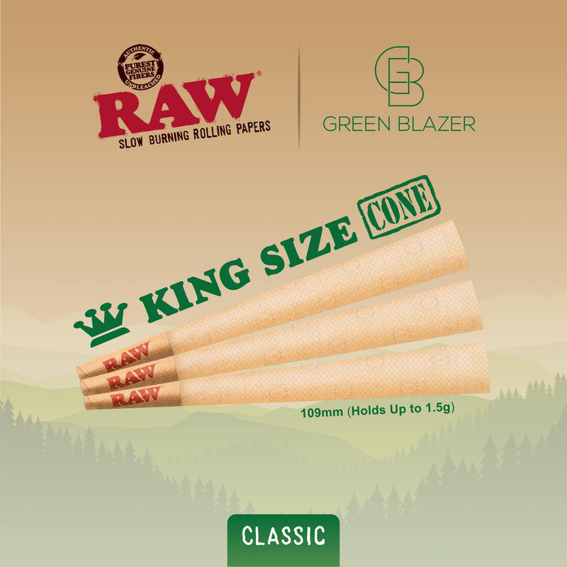 [Australia] - Raw Cones King Size Classic: 100 Pack - Patented Slow Burning Cones Rolling Papers & Tips - All Natural Raw Paper 