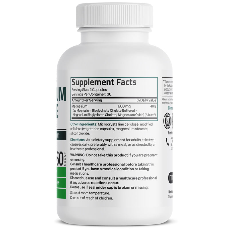[Australia] - Bronson Magnesium Glycinate 200 MG per Serving Chelated for High Absorption, Gentle On Stomach, Non-GMO, 60 Vegetarian Capsules 60 Count (Pack of 1) 