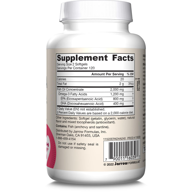 [Australia] - Jarrow Formulas EPA-DHA Balance, 1,200 mg Omega-3 Fatty Acids for Cardiovascular Support, 240 Softgels, 120 Day Supply Unflavored 240 Count (Pack of 1) 
