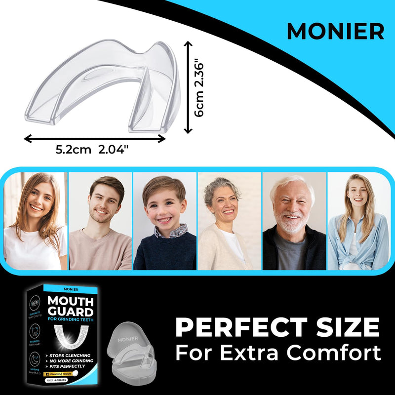 [Australia] - Mouth Guard for Grinding Teeth at Night | Dental Night Guard for Clenching & Better Sleep | 4 Moldable Mouthguards with 12 Cleansing Tablets 