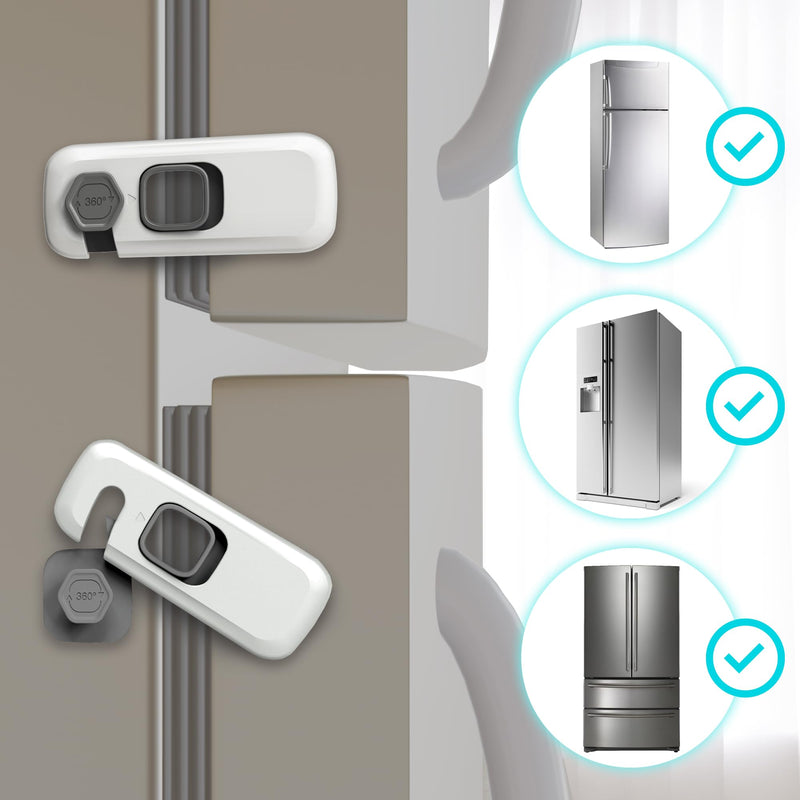 [Australia] - 5 Pack Fridge Lock, Child Proof Refrigerator Lock, French Fridge Door Latches, Baby Safety Locks for Cabinet, Cupboard, Drawers, Oven, Closet, Strong Adhesive-Easy to Install, Grey Gray 