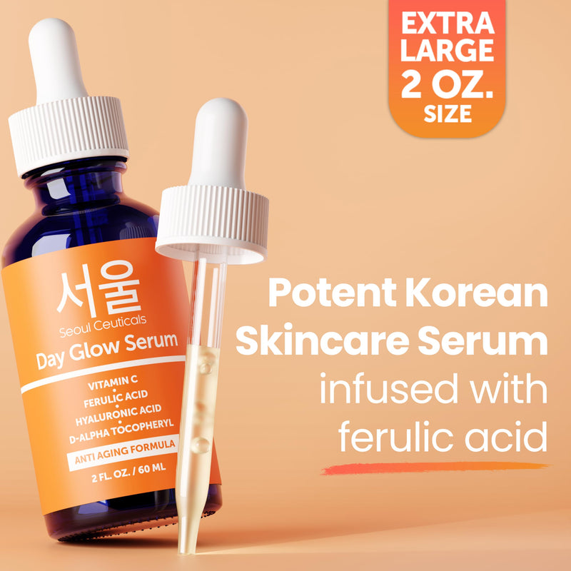 SeoulCeuticals Korean 20% Vitamin C Serum for Face + CE Ferulic 2oz Vit C | C E Ferulic, Hyaluronic Acid, Vitamin E, Vegan, Cruelty Free, Large C+E Skin Care Facial Glow Oil, K Beauty Skincare 2 Fl Oz (Pack of 1) Vitamin C Citrus