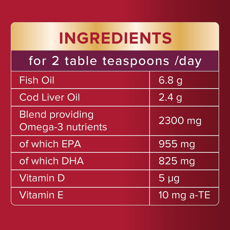 Seven Seas Omega-3 Fish Oil Plus Cod Liver Oil MAX Strength, with Omega-3, Vitamins D and Vitamin E. Food Supplement for Brain2 & Body1-4 Support, 450ml Liquid