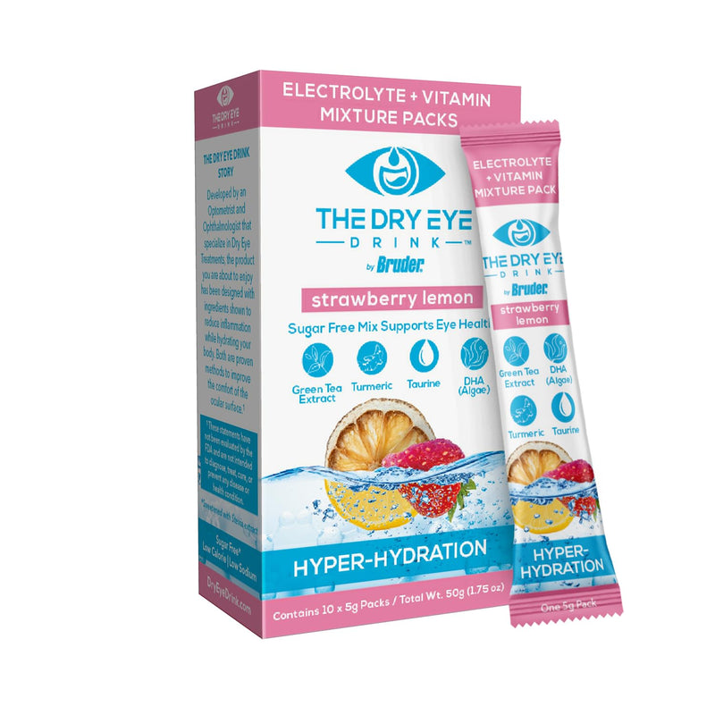 l Ultimate Hydration for Dry Eyes l Sugar-Free Electrolyte Powder Packets l Blended with Vitamins, Green Tea, Turmeric, Taurine, and DHA l 5g x 10 Packets (Strawberry Lemon)