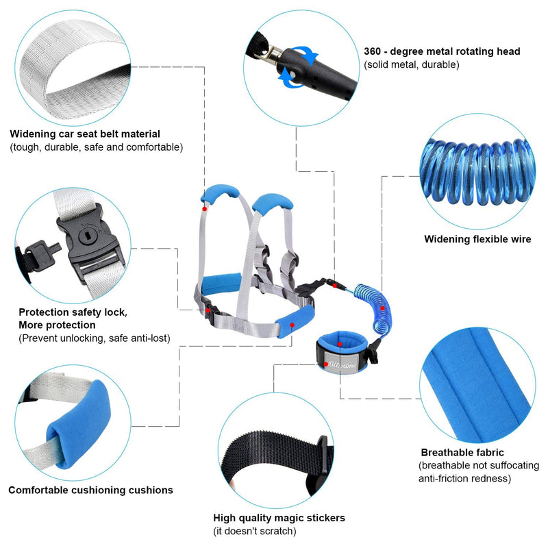 [Australia] - Blisstime 2 in 1 Toddler Leash - Anti Lost Wrist Link for Toddlers - Toddler Harness, Baby Leash, Leash for Toddlers, Wrist Leashes, Child Leashes for Toddlers, Not Easy to Open Without Key blue 