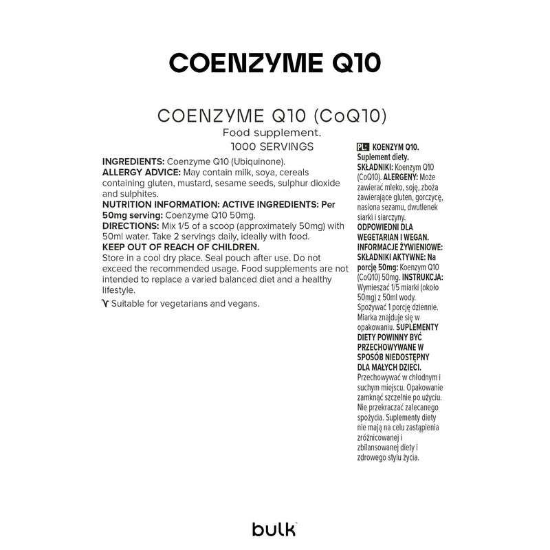 Bulk Co Enzyme Q10 (CoQ10) Powder, Supplement, 50 g, 1000 Servings, Packaging May Vary 50g (Pack of 1)