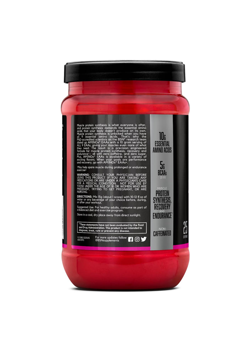 [Australia] - BSN Amino X EAAs, Muscle Recovery & Endurance, 10g Essential Amino Acids, 5g BCAAs, Zero Sugar, Caffeine Free, Watermelon Splash, 13.2oz, 25 Servings 25 Servings (Pack of 1) 