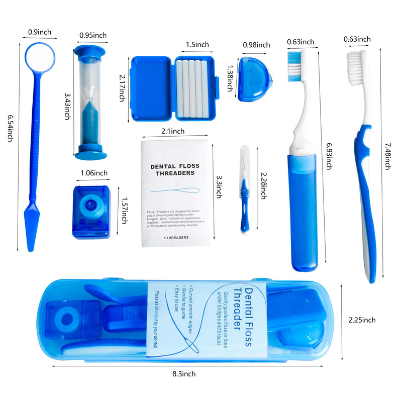 Wenge Portable Orthodontic Oral Care Kit - 2Pack - Travel Kit for Patients, Interdental Brushing Wax Floss Toothbrush Cleaning(Purple & Blue) Purple_Blue