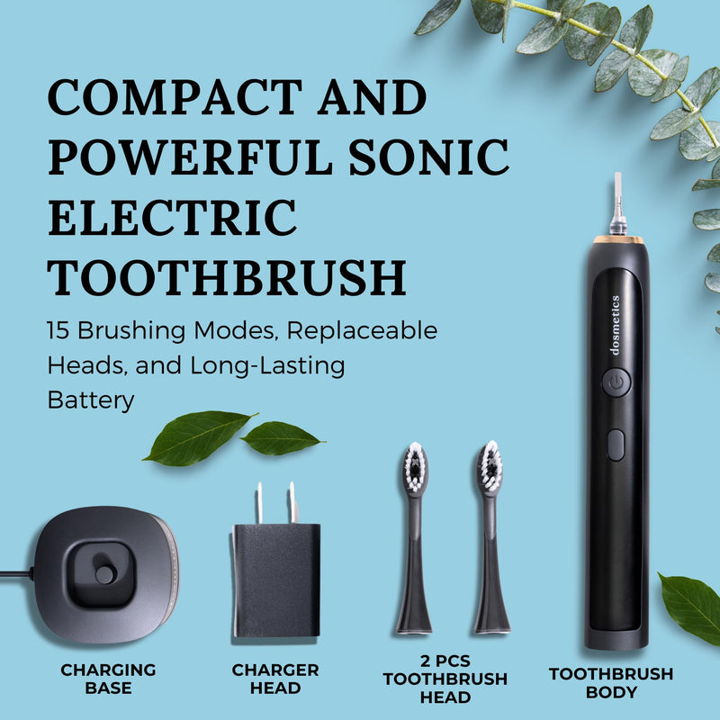 [Australia] - Electric Toothbrush for Adults, Sonic Toothbrush with Replaceable Heads and 15 Brushing Modes, Rechargeable Waterproof Toothbrushes for Plaque Removal with Charging Base and Travel Cap 