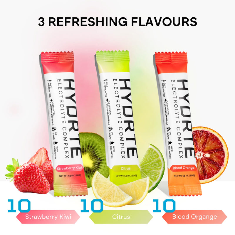 Electrolyte Complex – Multi-Flavour Electrolytes Sachets Variety Pack, Sugar Free Electrolytes Powder with Sodium, Potassium & Magnesium – Hydration Sachets for Daily Wellness, 30 Sachets