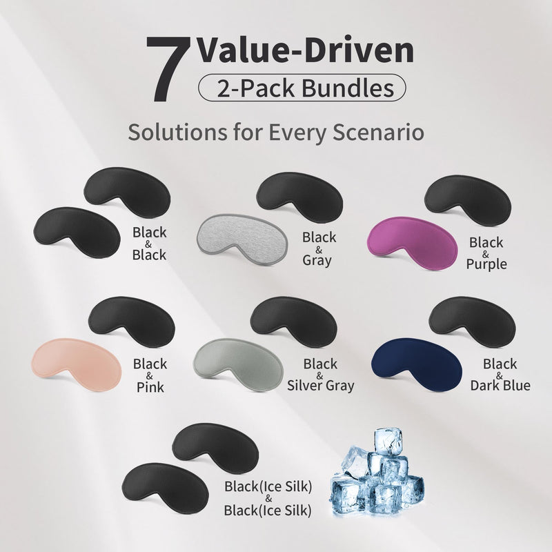 [Australia] - 3D Sleep Mask for Men Women 2 Pack, Blackout Eye Mask for Sleeping Eye Mask for Side Sleeper, Memory Foam Adjustable&Washable, Airplane Travel Essentials Couples Yoga Meditation Office Black & Black 1 Count (Pack of 2) 