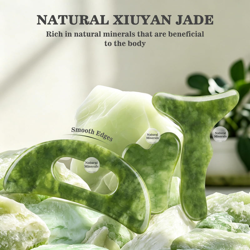 Body Gua Sha Tools，3 in 1 Jade Stone Gua Sha Massage Tool, Large Guasha Muscle Scraper Tools Set, Muscle Scraping Massage Anti Cellulite SPA Acupuncture Tools for Back Leg Lymphatic Drainage