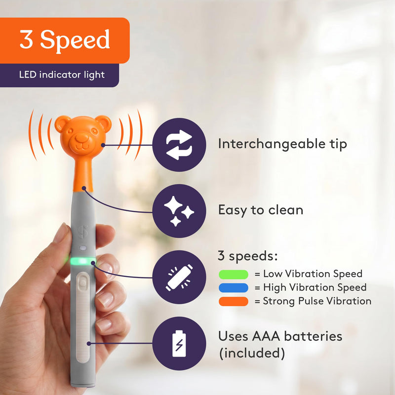Special Supplies Buzz Buddy Oral Motor Stimulation kit with 6 Soft Textured Interchangeable Heads, Calm Sensory Needs, Support Speech, and Stimulate Self Feeding, Gentle Vibrations (Grey) Grey
