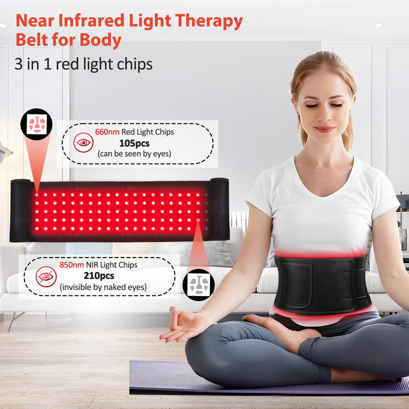 Red Light Therapy for Body, Infrared Light Therapy for Belt Shoulder Waist, Upgraded 3 in 1 LED Beads, 660nm Red Light & 850nm Near Infrared Light Therapy Belt Wrap Timer Remote Control XL