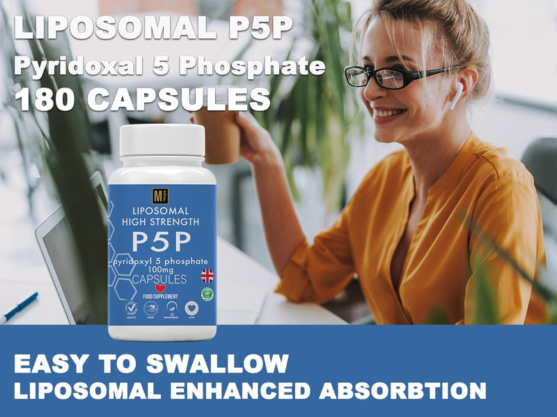 P5P Vitamin B6 (Pyridoxal 5 Phosphate) 100 mg per Capsule | 180 High Strength Capsules | 6 Months Supply - 1 A Day | Active Form of Vitamin B6 | Vegan | Non GMO| UK Company