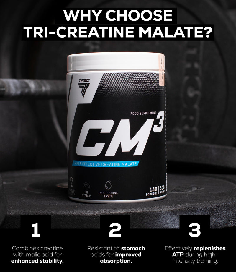 Trec Nutrition CM3 Tri-Creatine Malate Powder for Performance and Muscle Power | 6650 mg Creatine Per Serving | Made in EU (500g, Pink Grapefruit)