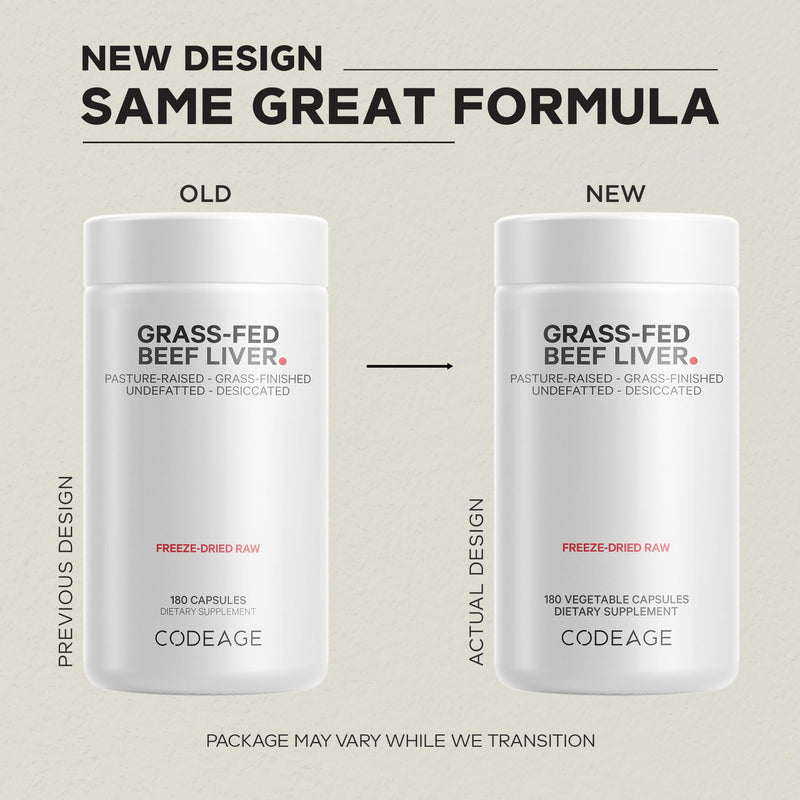 [Australia] - Codeage Grass Fed Beef Liver Supplement Superfood, Freeze Dried, Non-Defatted, Desiccated Glandulars Bovine Pills, Pasture Raised Beef Vitamins, Non-GMO Liver Meat, 180 Capsules 