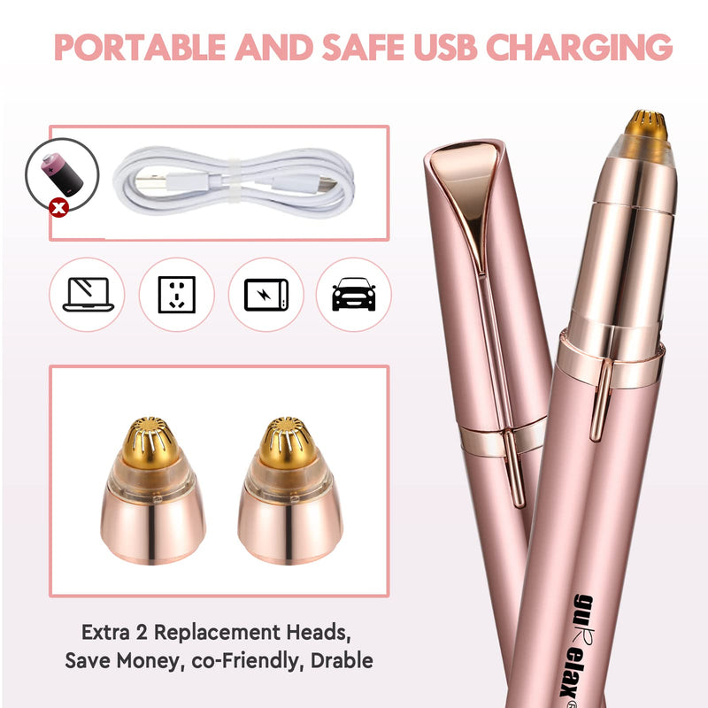 [Australia] - Gurelax Electric Eyebrow Razor, Eyebrow Trimmer Epilator USB Rechargeable, Painless Eyebrow Epilator with 2 x Replacement Heads Women's Razor for Women Eyebrows, Face, Lips 