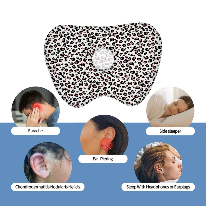 [Australia] - Ear Piercing Pillow with Ear Hole for Side Sleeper Relief Ear Pain,Cotton and Polyester Ear Pillows,Washable Ear Guard Pillow Leopard Print 17.5"x12.6" 