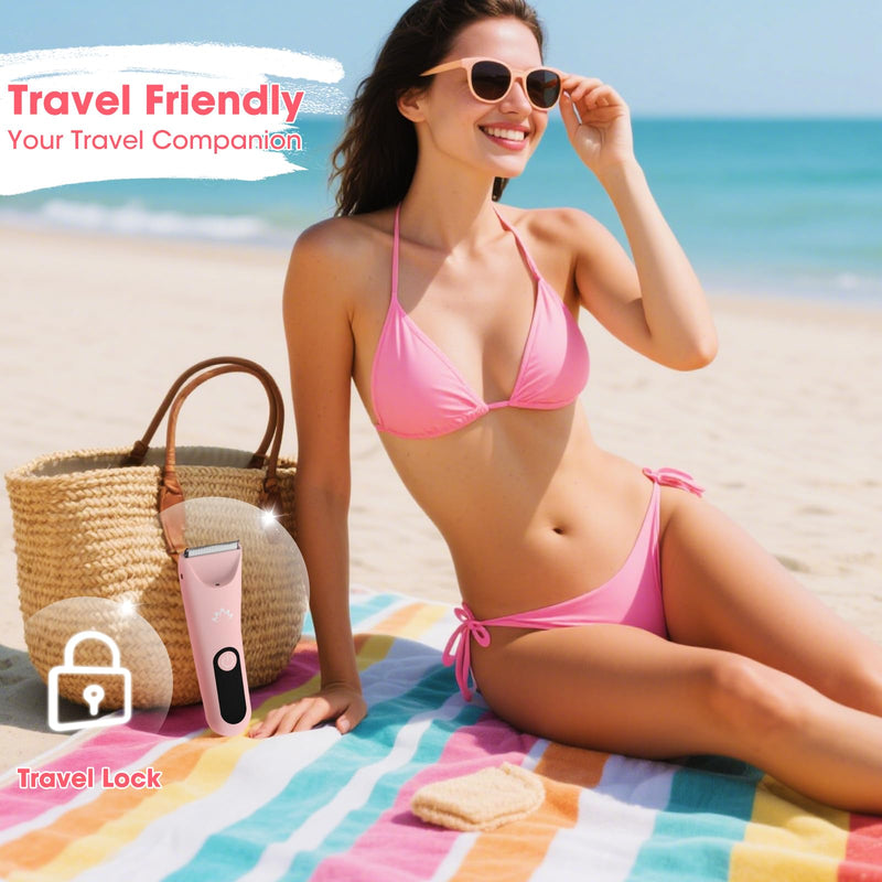 [Australia] - Bikini Trimmer for Women, Painless Pubic Hair Trimmer for Armpit Leg Arm Body Private Area,Rechargeable Womens Electric Razors Shaver LED Light Ceramic Blade IPX7 Waterproof Wet/Dry LCD Display,Pink Pink 