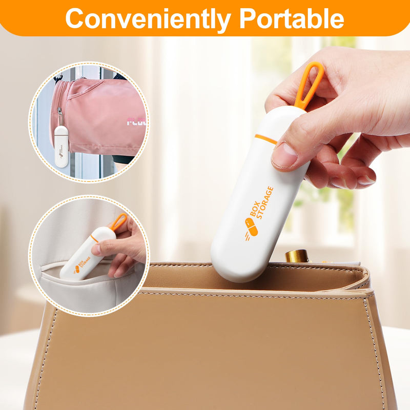 Toplive 2 Pack Travel Pill Organizer, Portable Pill Container Mini Daily Pill Organizer, Small Pill Case Travel Medicine Organizer Pocket Vitamin Supplement Fish Oil Box, White Orange & White Grey White Orange + White Gray