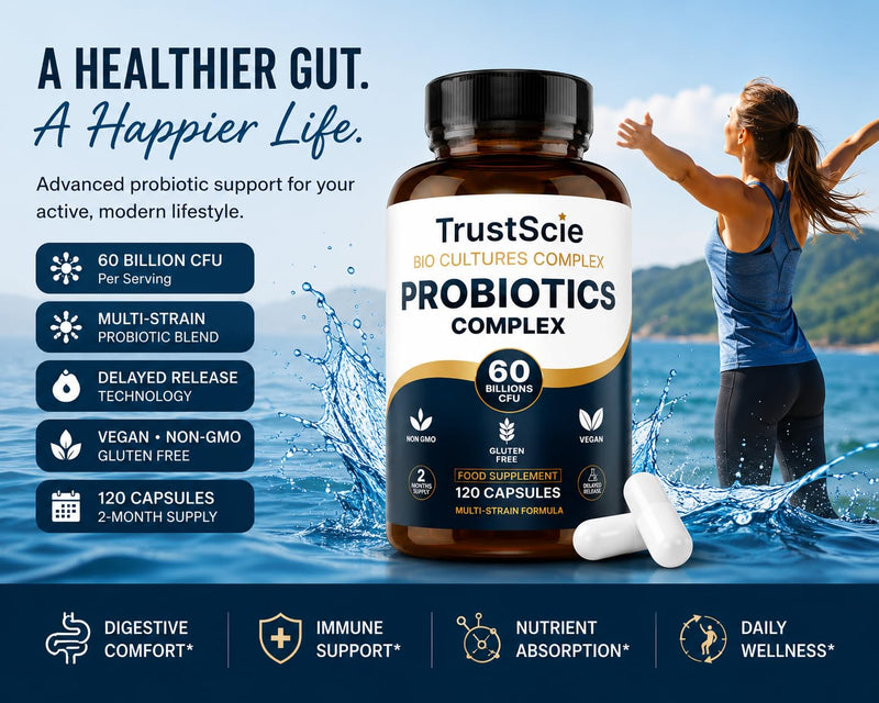 Probiotics for Gut Health & Bloating Support – 60 Billion CFU – 20 Live Cultures with Lactobacillus & Bifidobacterium – Delayed Release Capsules – 2 Month Supply