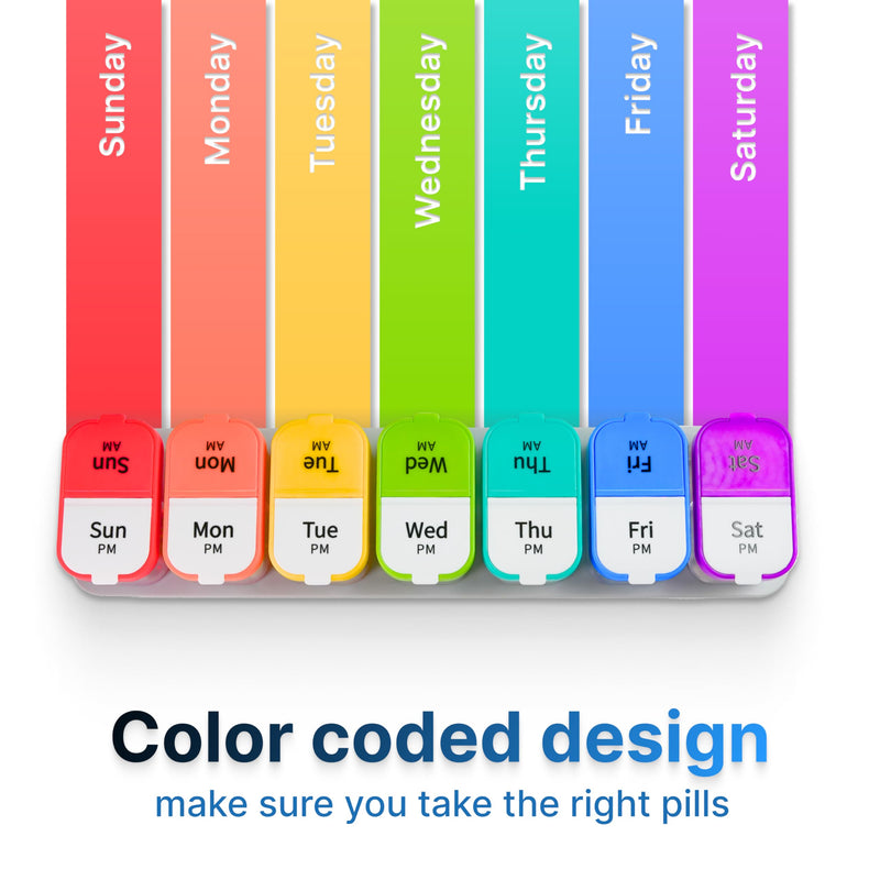 [Australia] - Extra Large Weekly Pill Organizer - XL Daily Pill Box - 7 Day Am Pm Jumbo Pill Case/Container for Supplements Big Pill Holder Twice A Day Oversized Daily Medicine Organizer for Vitamins Rainbow 