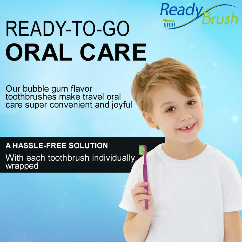 [Australia] - READYBRUSH JR 30 Reusable Prepasted Kids Toothbrushes with Bubblegum Flavor Toothpaste in the bristles- Bulk Toothbrushes Individually Wrapped - Travel Toothbrush for School, Camp, etc Made in the USA 