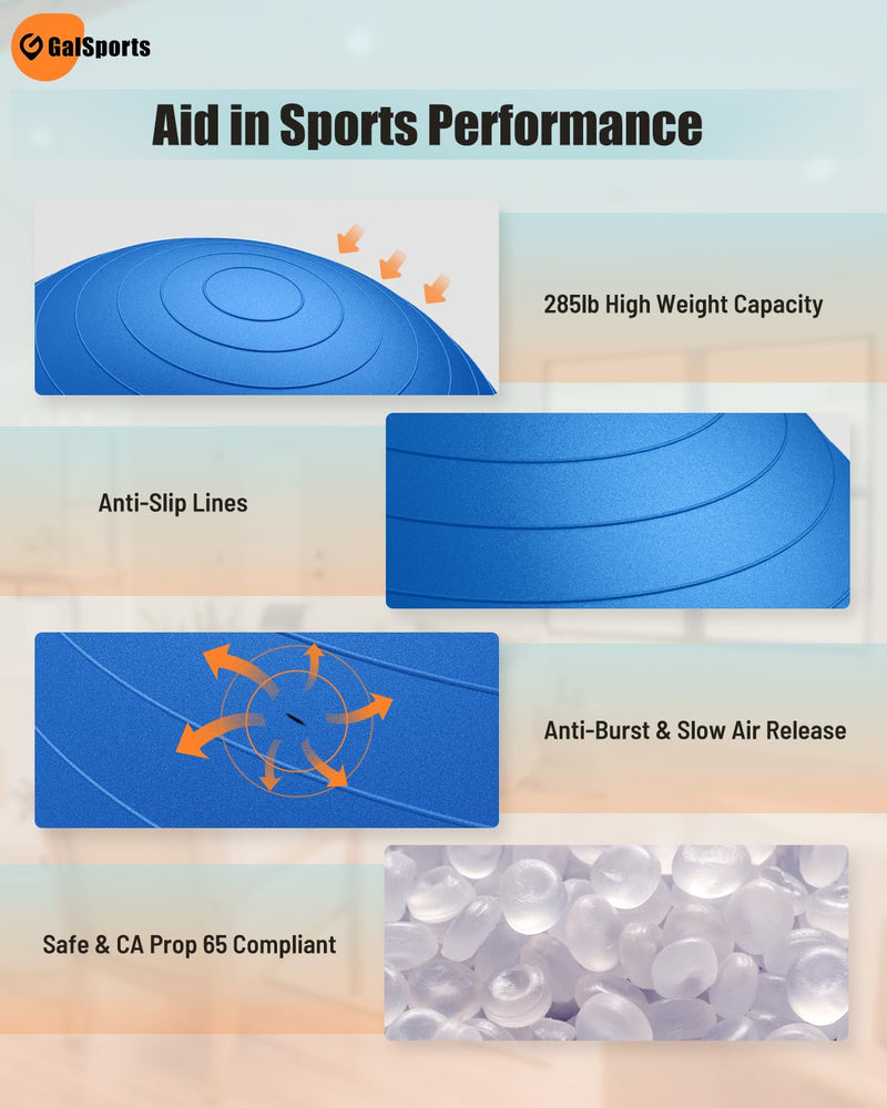 [Australia] - GalSports Anti-Burst Slip Resistant Stability Ball - Swiss Ball for Home Gym & Physical Therapy Blue M(22ines/55cm/No Pump) 
