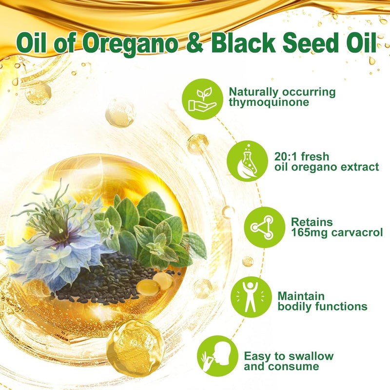 [Australia] - Nature's live Oil of Oregano with Black Seed Oil, 2 in 1 Oregano Supplement for Immune Health, Retains High Concentrated Carvacrol & Thymoquinone, Non-GMO, 60 Softgels, 1 Pack 60 Count (Pack of 1) 