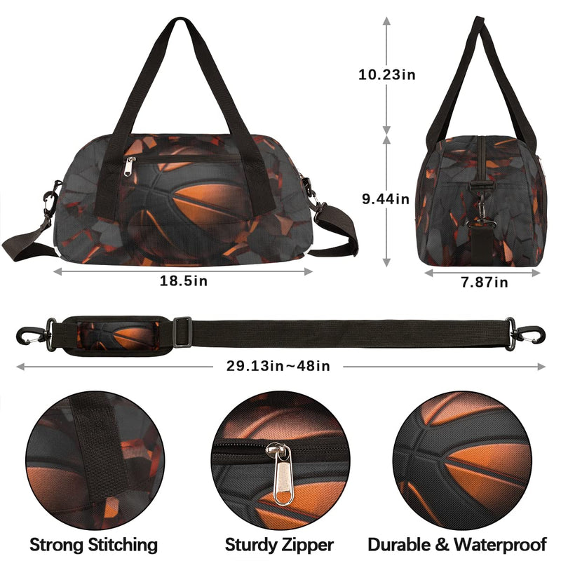 Basketball Duffel Bag for Kids Boys Girls, Small Sports Overnighter Weekender Bag for Sleepovers, Travel Carry On, Perfect for Basketball Practice, Dance, Gym, School Overnight Camping Essentials A01