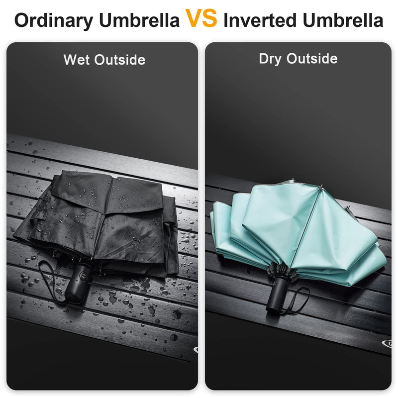 G4Free Inverted Windproof Umbrella-54 Inch Large Canopy for Rain & Sun (Black+Lake Blue)
