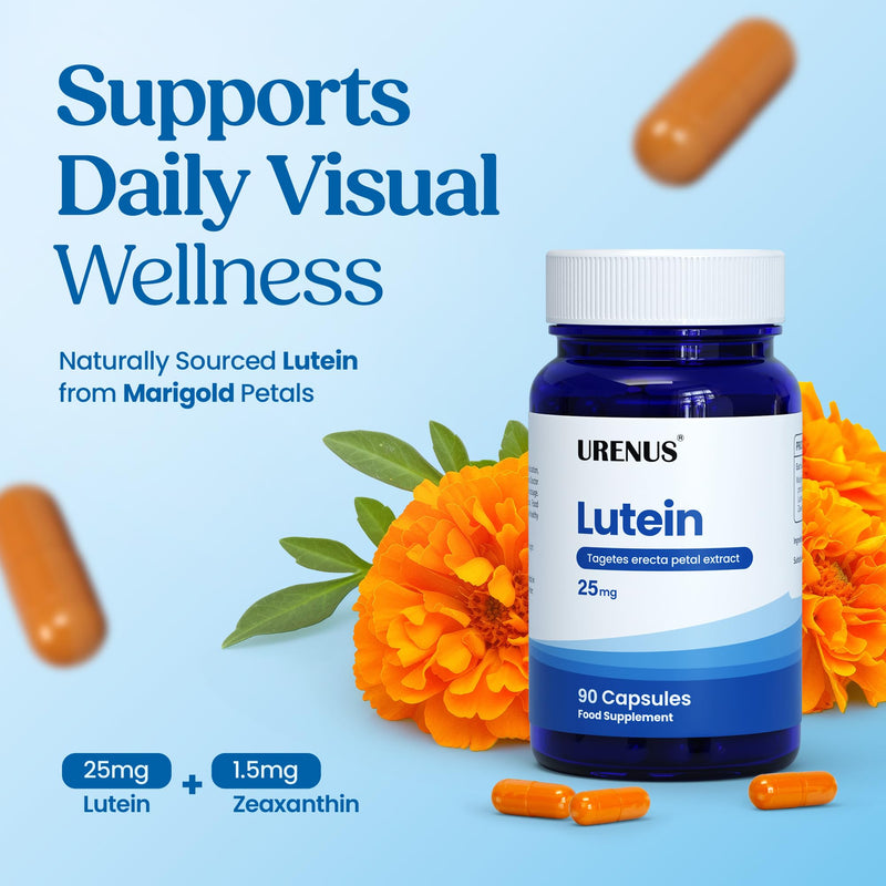 URENUS Lutein 25mg and Zeaxanthin 1.5mg Eye Wellness Supplement, Marigold Extract, Daily Visual Support, Vegan Capsules, 90 Capsules