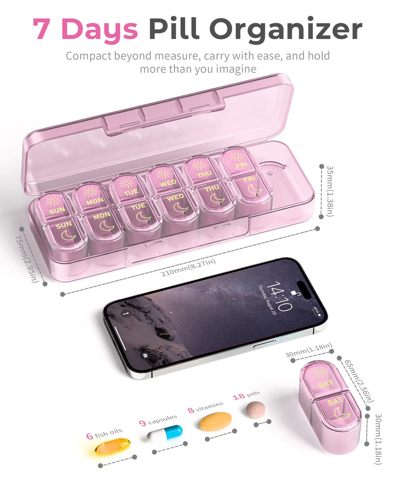 [Australia] - ùêèùê¢ùê•ùê• ùêéùê´ùê†ùêöùêßùê¢ùê≥ùêûùê´, Am & Pm Pill Organizer 7 Days, Weekly Pill Organinzer 2 Times a Day, Pill Box 7 Day, Medicine Pill Organizer for Travel, Vitamins, Fish Oils, Supplements Pink Purple 
