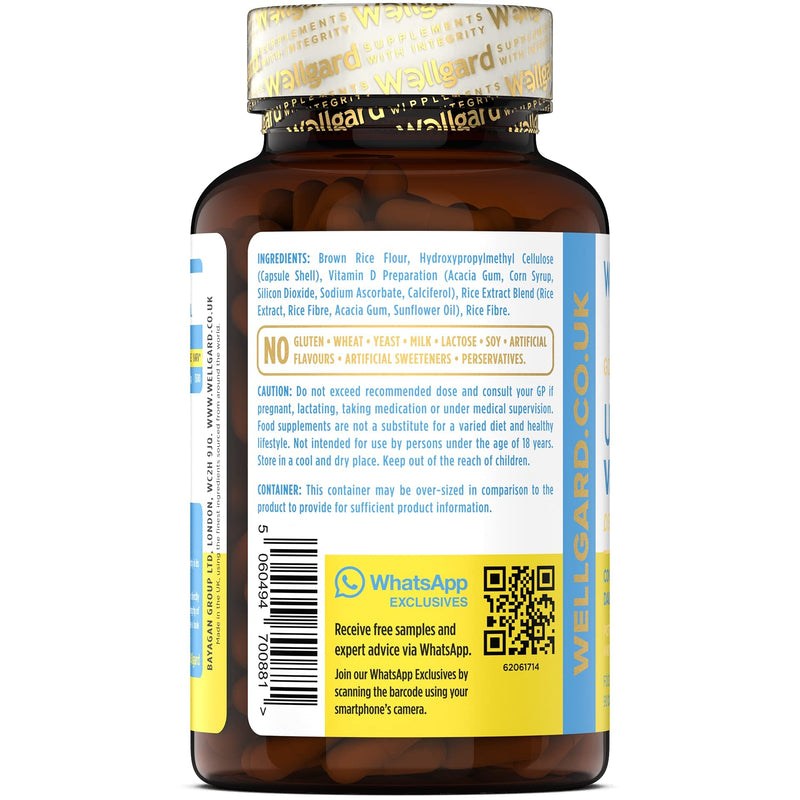 Vegan Vitamin D3 High Strength 3000 IU Capsules by Wellgard, Maximum Strength Vitamin D Supplement, Made in UK