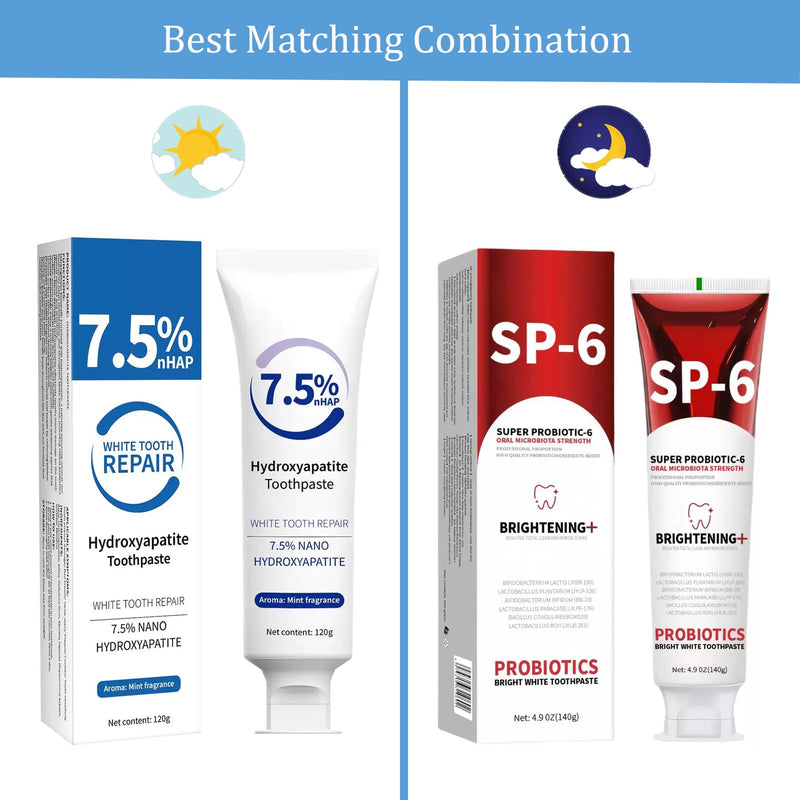 Hydroxyapatite Toothpaste SP-6 Probiotic Toothpaste Set for Enamel Protection and Tooth Strengthening Fresh Breath Gum Health Fluoride-Free whitening toothpasteToothpaste for Sensitive Teeth (2)