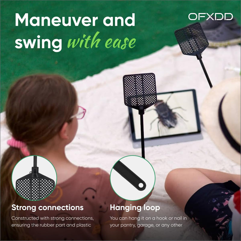 [Australia] - Rubber Fly Swatter, Long Fly Swatter Pack, Fly Swatter Heavy Duty, All Black Colors (3 Pack) 