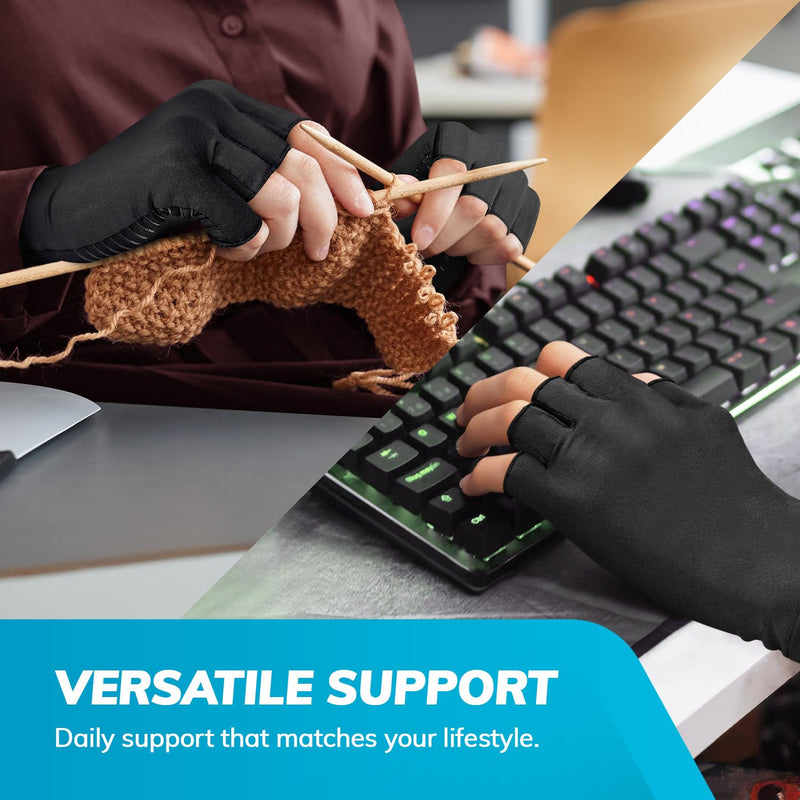 BraceAbility Carpal Tunnel Compression Gloves - Fingerless Copper Arthritis Gloves for Men and Women - Hand Pain Relief, Rheumatoid Arthritis, Circulation, Swelling, Tendonitis Support (M - Pair) Medium
