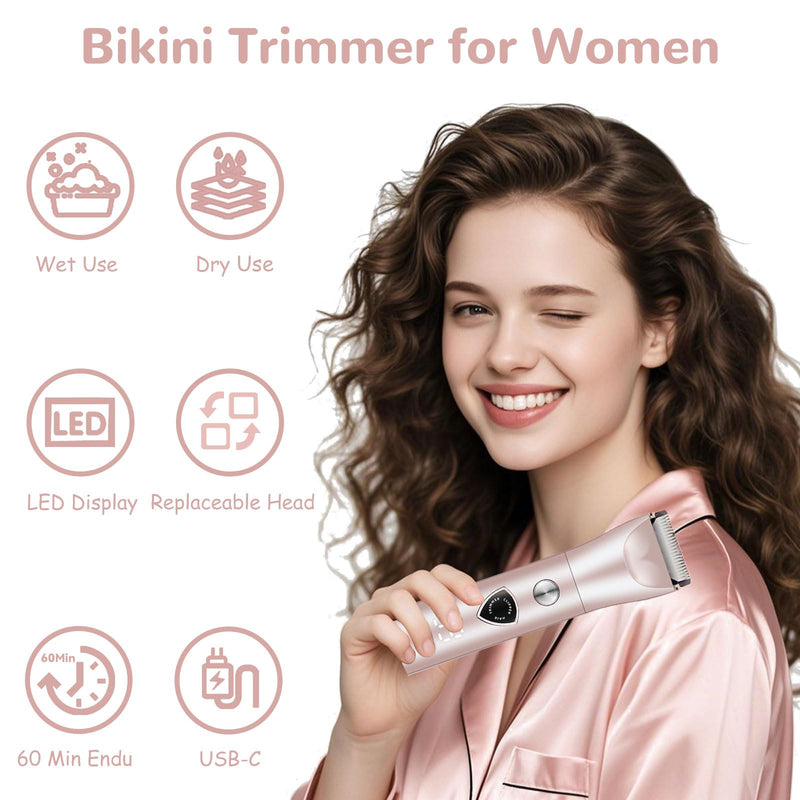 Bikini Trimmer for Women, 5 in 1 Painless Electric Shaver, Waterproof Wet & Dry Body Shaver, Rechargeable Pubic Hair Trimmer for Women,Replaceable Lady Razor for Underarm Leg Arm Body (5 in 1)
