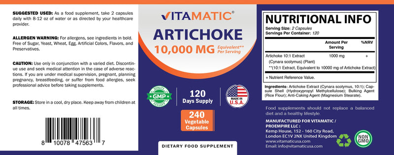 Vitamatic Arjuna 10:1 Extract 250mg + Hawthron 10:1 Extract 250 mg - 120 Vegetable Capsules - Made in The USA - Non-GMO & Gluten Free